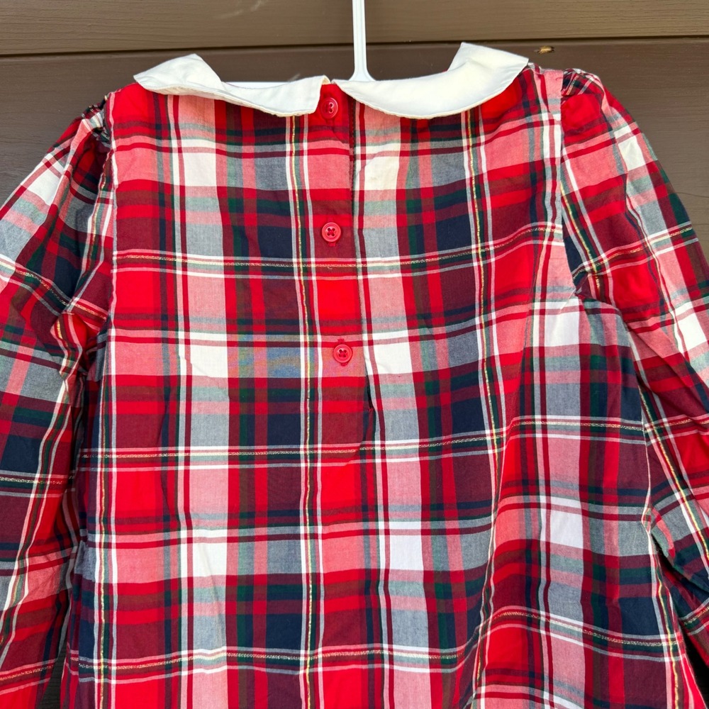 Janie and Jack Plaid Dress Kids Size 6 Red Holiday Peter Pan Collar Bows - Picture 5 of 6